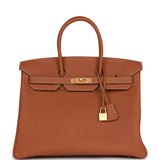 Hermes Special Order (HSS) Birkin 35 Gold Togo Verso Brushed Gold Hardware