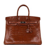 Hermes Birkin 35 Miel Shiny Porosus Crocodile Palladium Hardware