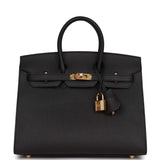 Hermes Birkin Sellier 25 Black Epsom Gold Hardware