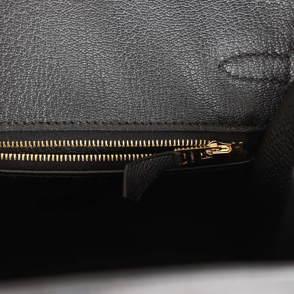 Hermes Birkin Sellier 25 Black Epsom Gold Hardware