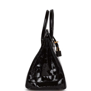 Hermes Birkin 25 Black Shiny Niloticus Crocodile Gold Hardware