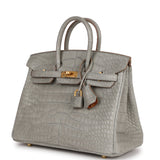 Hermes Special Order (HSS) Birkin 25 Gris Perle Verso Matte Alligator Brushed Gold Hardware