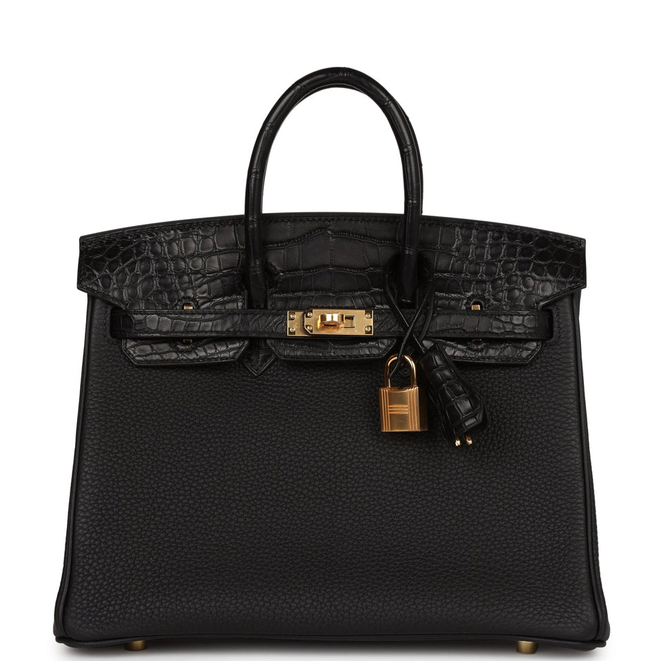 Hermes Birkin 25 Black Matte Alligator and Togo Touch Gold Hardware