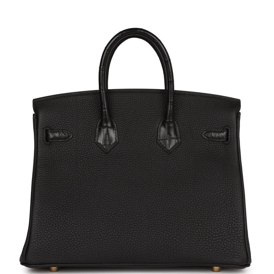 Hermes Birkin 25 Black Matte Alligator and Togo Touch Gold Hardware
