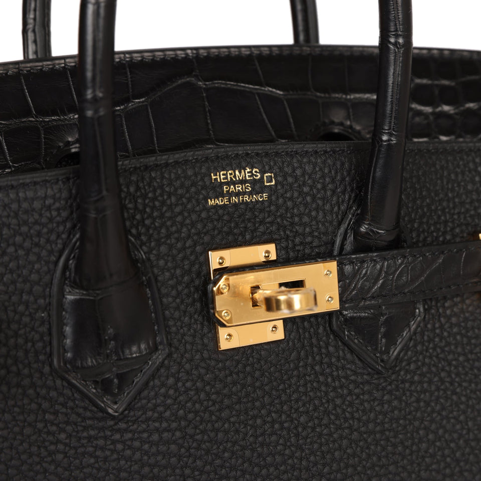 Hermes Birkin 25 Black Matte Alligator and Togo Touch Gold Hardware