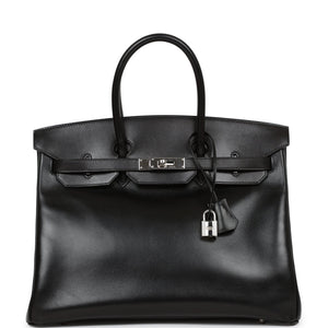 Vintage Hermes Birkin 35 Black Box Calf Palladium Hardware