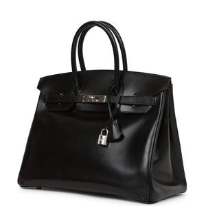 Vintage Hermes Birkin 35 Black Box Calf Palladium Hardware