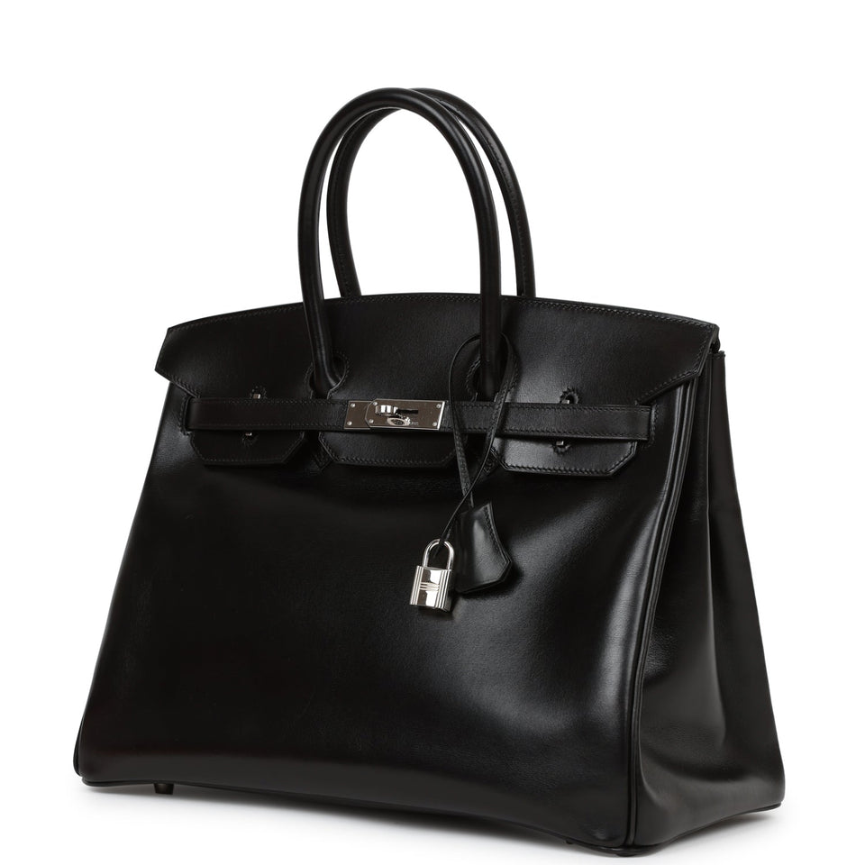 Vintage Hermes Birkin 35 Black Box Calf Palladium Hardware