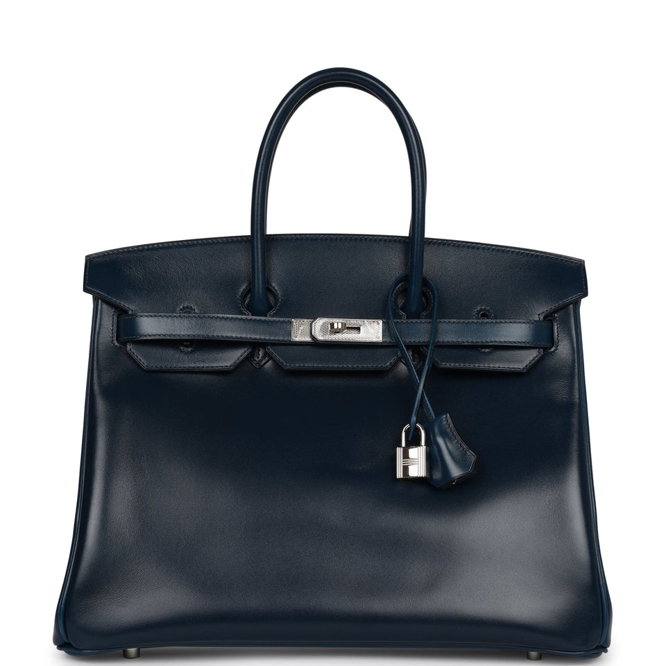 Hermes Birkin 35 Bleu De Prusse Box Calf Guilloch Palladium Hardware