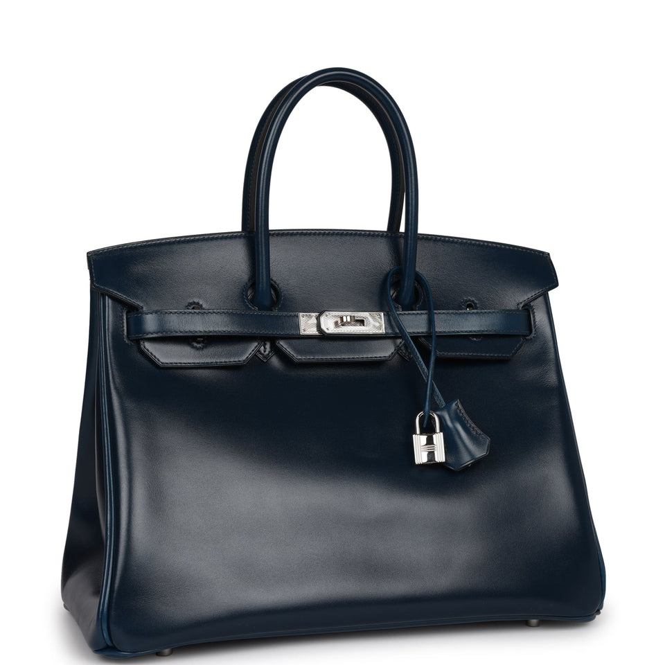 Hermes Birkin 35 Bleu De Prusse Box Calf Guilloch Palladium Hardware