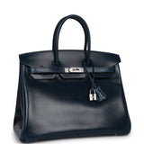 Hermes Birkin 35 Bleu De Prusse Box Calf Guilloch Palladium Hardware