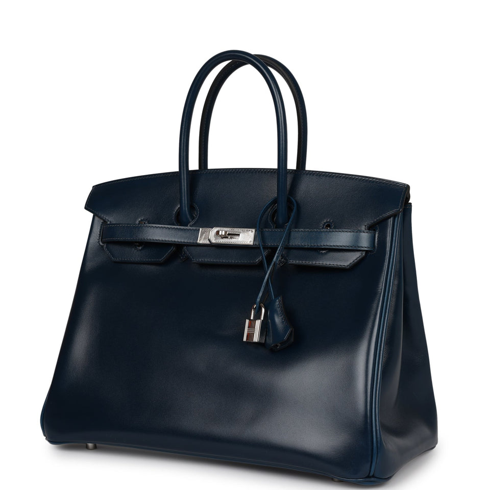 Hermes Birkin 35 Bleu De Prusse Box Calf Guilloch Palladium Hardware