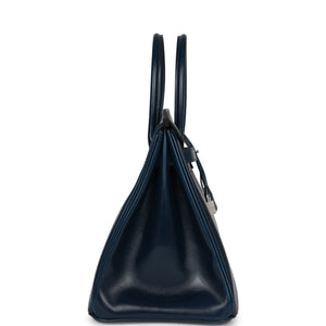 Hermes Birkin 35 Bleu De Prusse Box Calf Guilloch Palladium Hardware