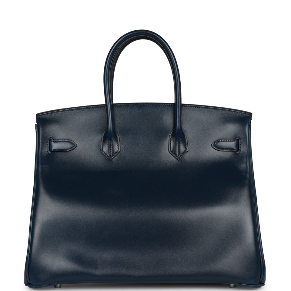 Hermes Birkin 35 Bleu De Prusse Box Calf Guilloch Palladium Hardware
