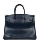 Hermes Birkin 35 Bleu De Prusse Box Calf Guilloch Palladium Hardware