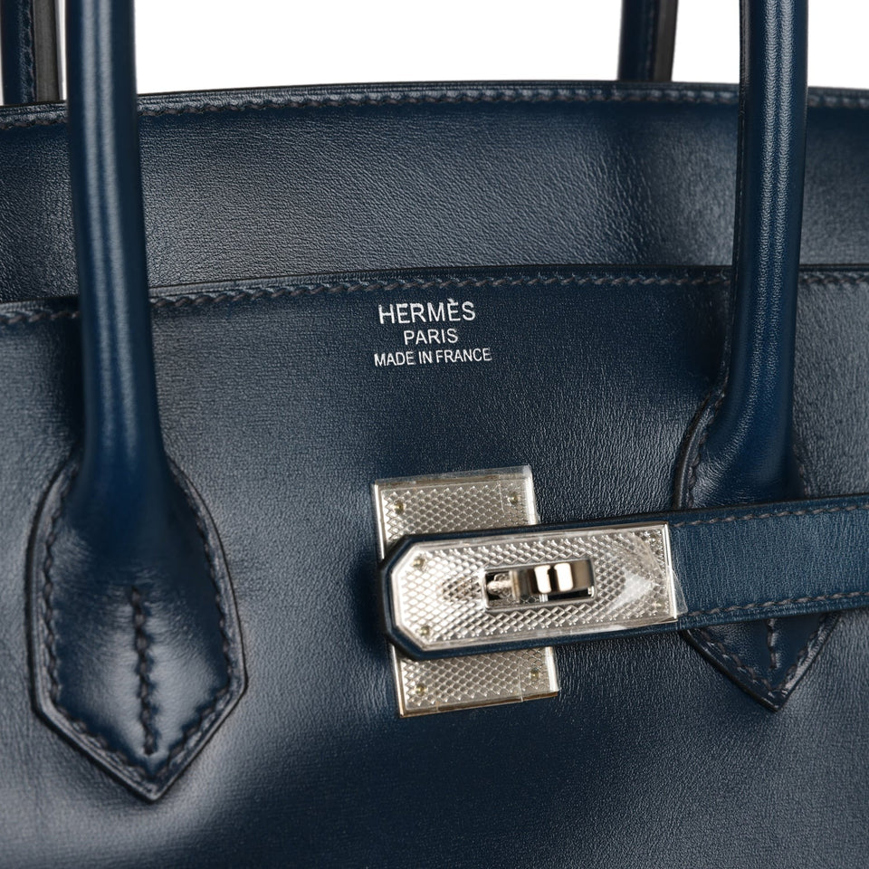 Hermes Birkin 35 Bleu De Prusse Box Calf Guilloch Palladium Hardware