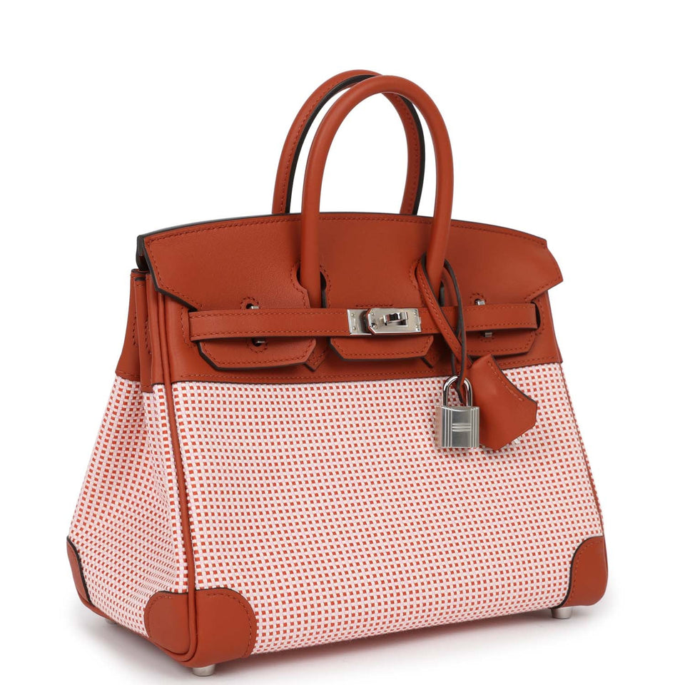 Hermes Quadrille Birkin 25 Sanguine Swift and Toile Palladium Hardware