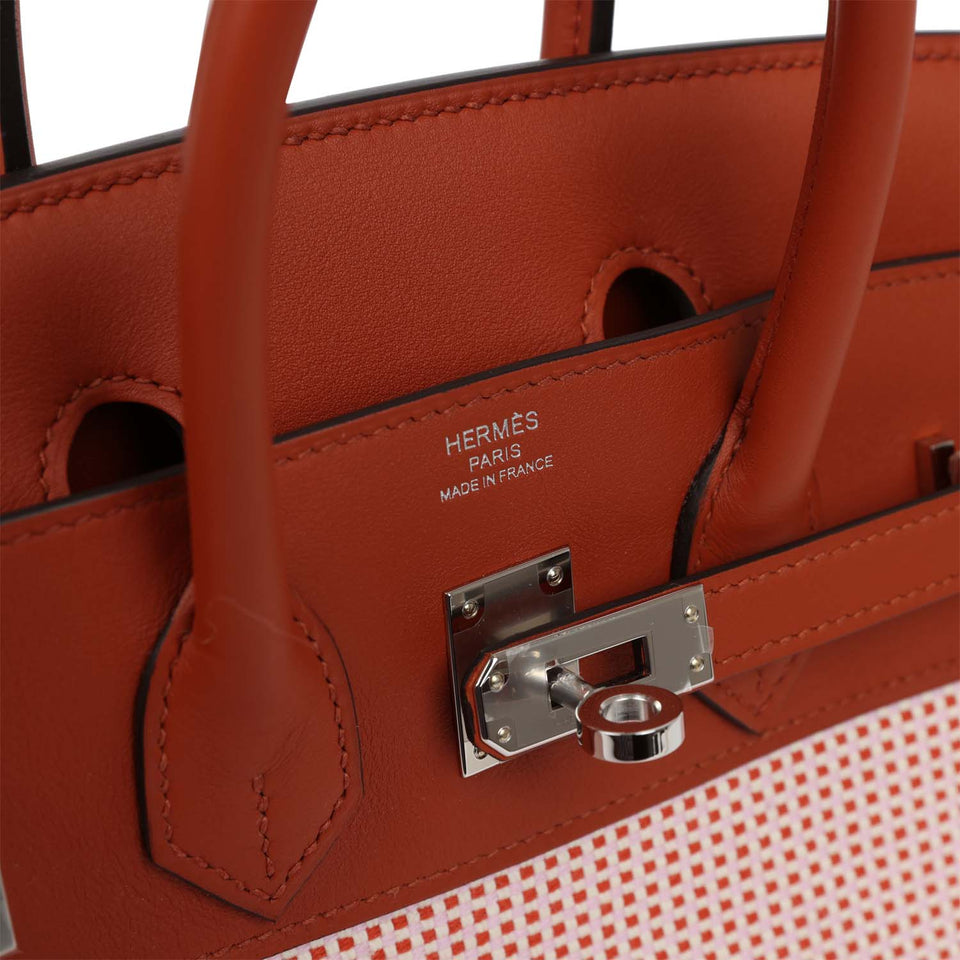 Hermes Quadrille Birkin 25 Sanguine Swift and Toile Palladium Hardware