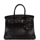 Pre owned Hermes Birkin 30cm Black Matte Niloticus Crocodile Palladium Hardware