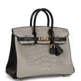 Hermes Special Order (HSS) Birkin 25 Gris Perle and Black Matte Alligator Brushed Gold Hardware