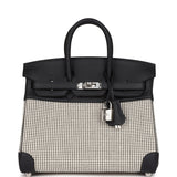 Hermes Quadrille Birkin 25 Black Swift and Ecru Toile Palladium Hardware