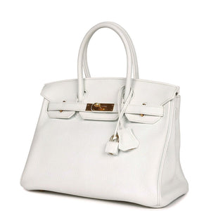 Hermes Birkin 30 White Clemence Gold Hardware