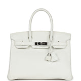New Hermes Birkin 30 White Clemence Palladium Hardware