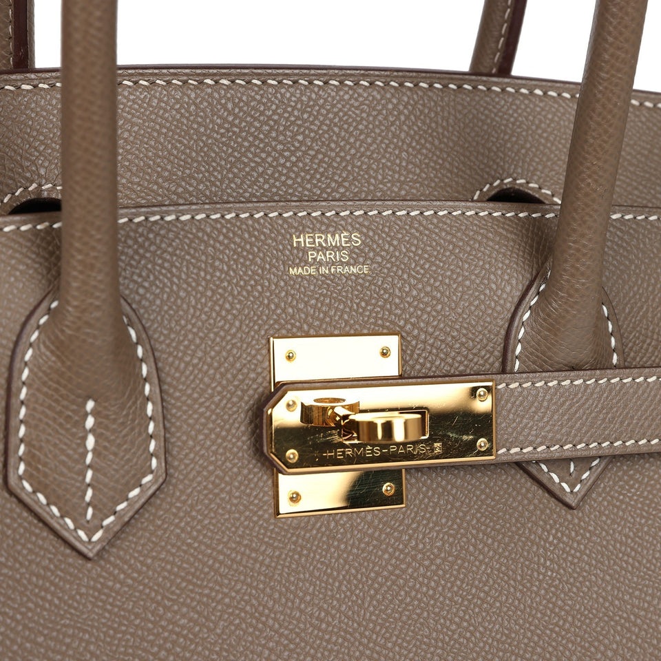 New Hermes Birkin Sellier 30 Etoupe Epsom Gold Hardware