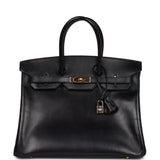 New Hermes Birkin 35 Black Box Gold Hardware
