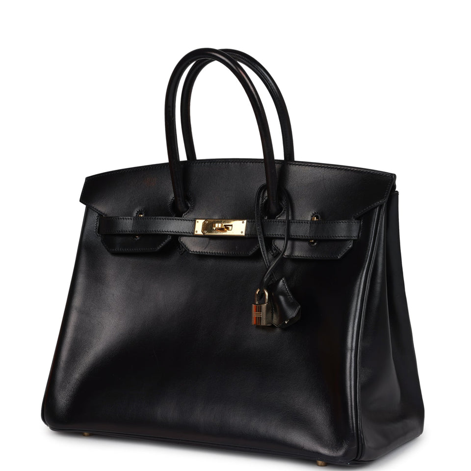 New Hermes Birkin 35 Black Box Gold Hardware