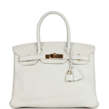 New Hermes Birkin 30 White Clemence Gold Hardware