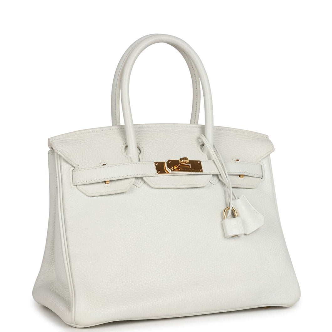 New Hermes Birkin 30 White Clemence Gold Hardware