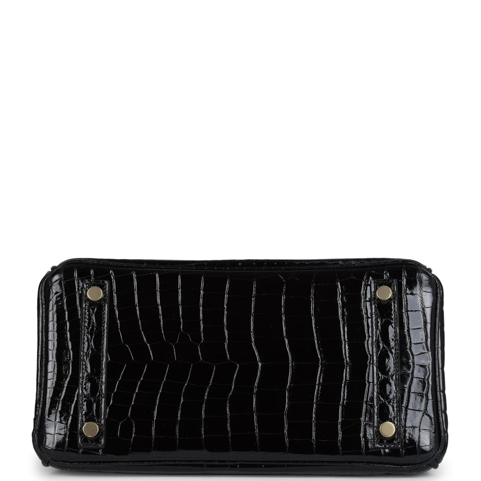 Hermes Birkin 25 Black Shiny Niloticus Crocodile Gold Hardware