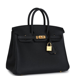 Hermes Birkin 25 Black Togo Brushed Gold Hardware