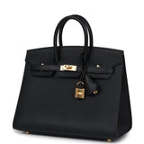 Hermes Birkin Sellier 25 Black Epsom Gold Hardware