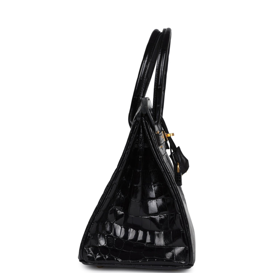 Hermes Birkin 30 Black Shiny Crocodile Niloticus Gold Hardware