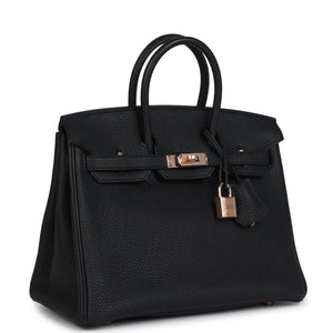 Hermes Birkin 25 Black Togo Rose Gold Hardware