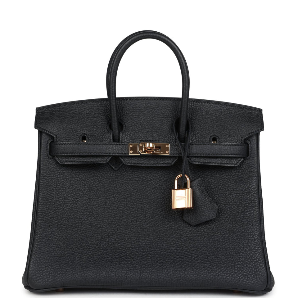 New Hermes Birkin 25 Black Togo Rose Gold Hardware