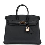 New Hermes Birkin 25 Black Togo Rose Gold Hardware