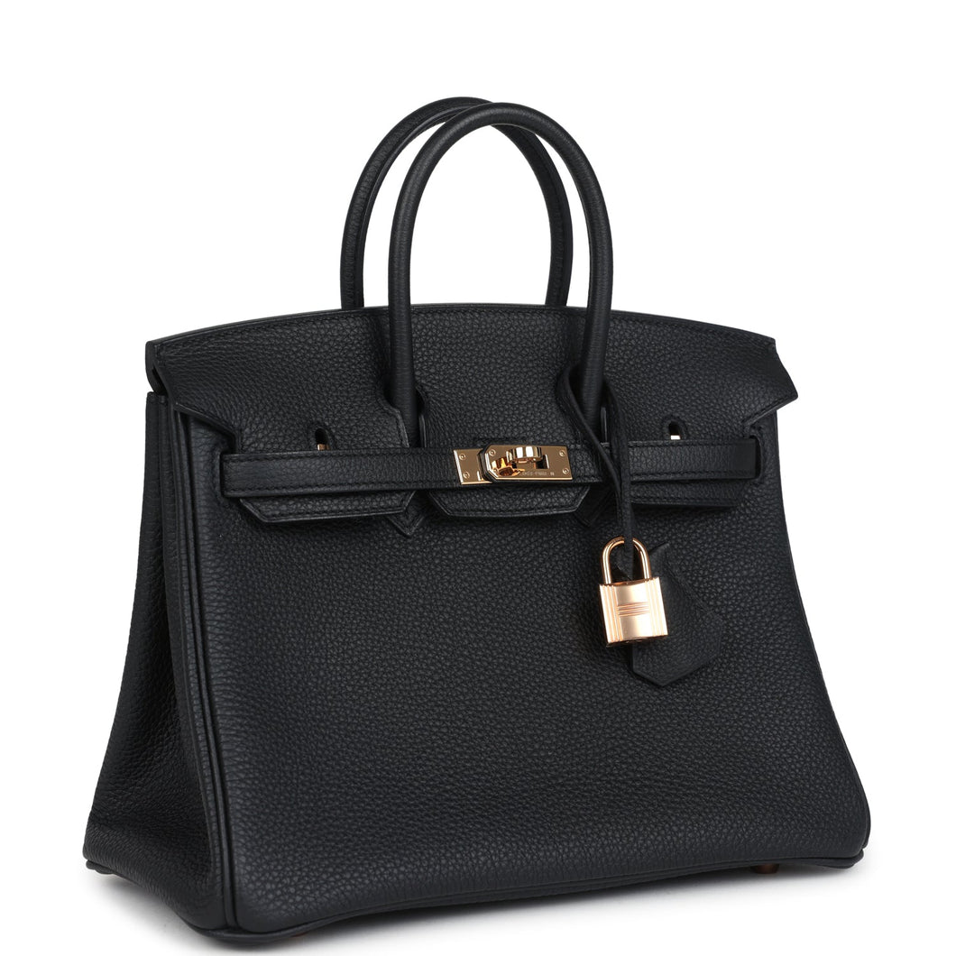 New Hermes Birkin 25 Black Togo Rose Gold Hardware