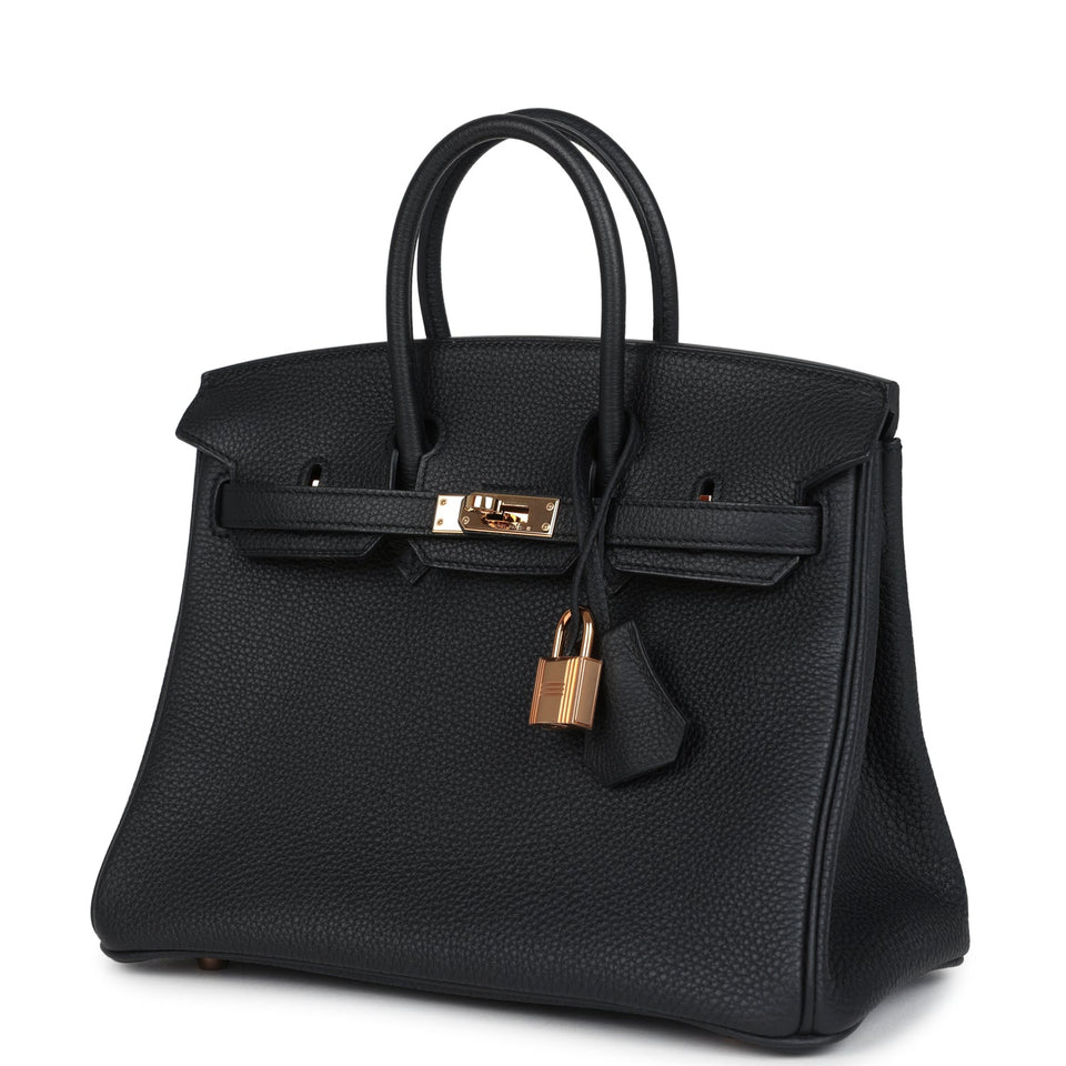 New Hermes Birkin 25 Black Togo Rose Gold Hardware