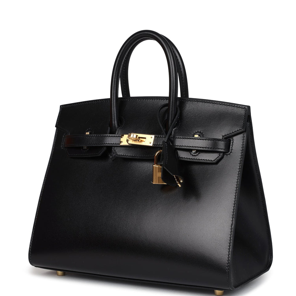 Hermes Birkin Sellier 25 Black Box Gold Hardware