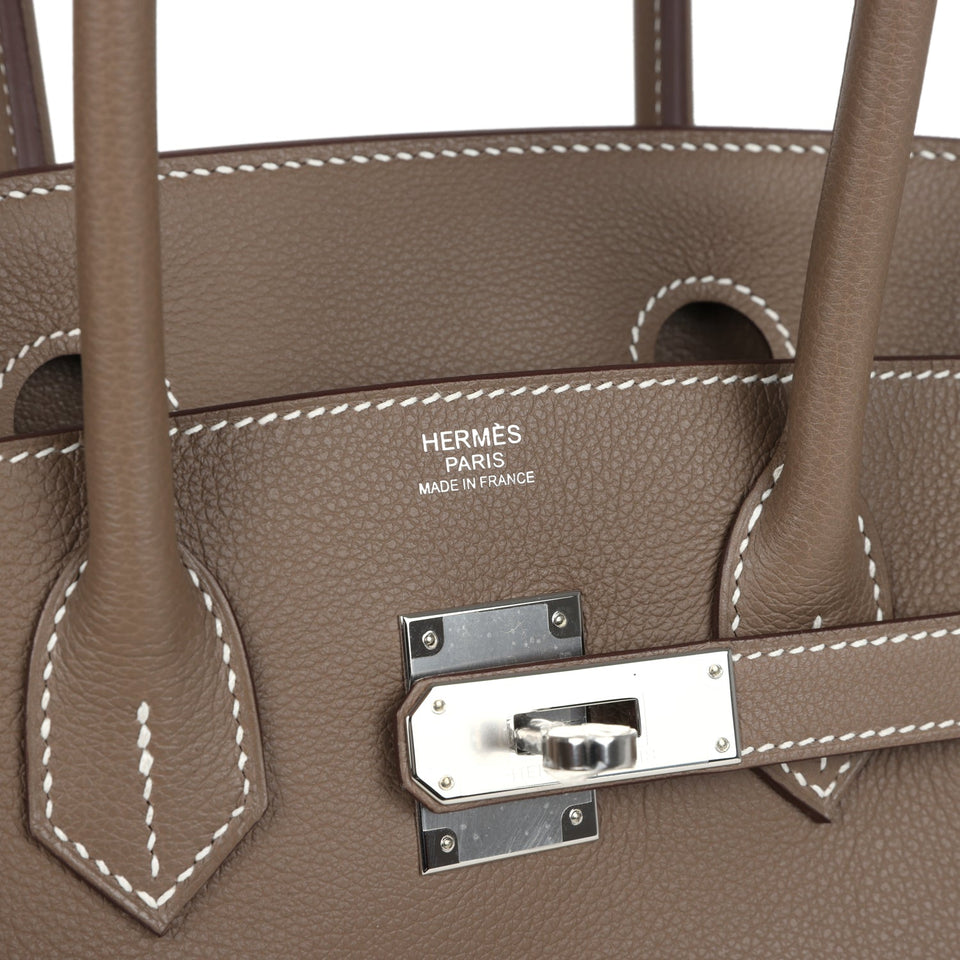 Hermes Shoulder Birkin Light 29 Etoupe Evercolor Palladium Hardware