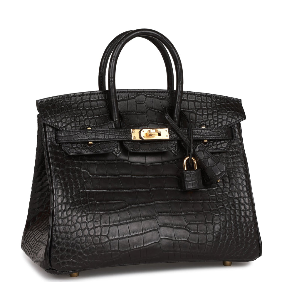 Hermes Birkin 25 Black Matte Alligator Gold Hardware