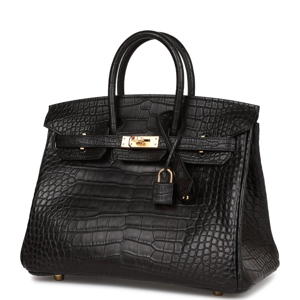 Hermes Birkin 25 Black Matte Alligator Gold Hardware