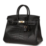 Hermes Birkin 25 Black Matte Alligator Gold Hardware
