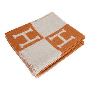 Hermes "Classic Avalon" Ecru and Orange H Blanket