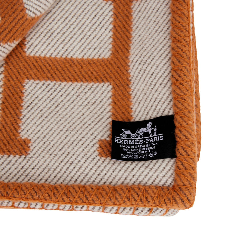 Hermes "Classic Avalon" Ecru and Orange H Blanket