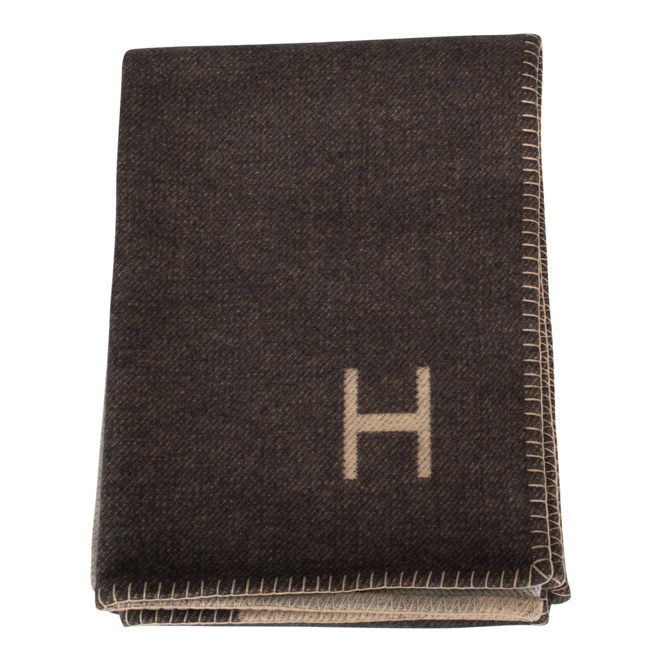 Hermes "H Casaque" Ecru and Carbone Blanket