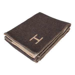 Hermes "H Casaque" Ecru and Carbone Blanket